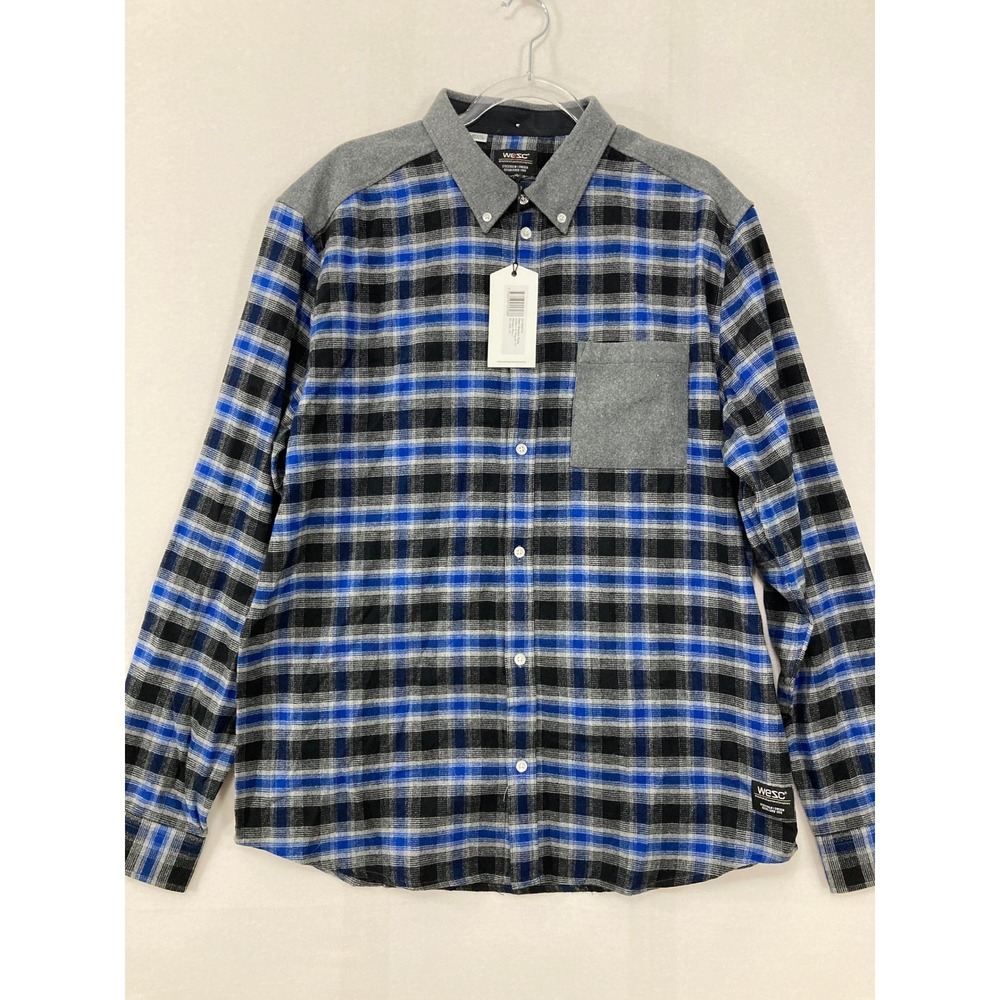 New WeSC Olavi Shadow Plaid Shirt Monaco Blue Unisex Size‎ Men XL / Women XXL